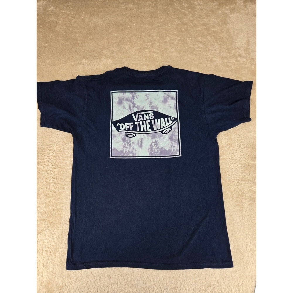Vans Off The Wall Mens Navy Blue Graphic T-Shirt Marble Back Logo Medium